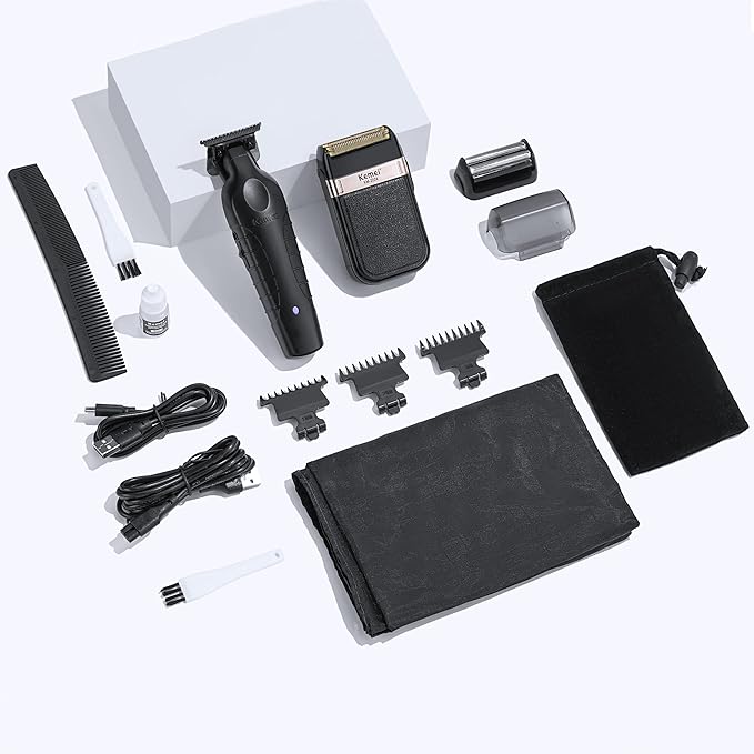 KEMEI Hair Trimmer for Men Professional & Waterproof Foil Shaver with Replaceable Foil Mesh, Zero Gapped Hair Clippers, Cordless Electric Razor for Men, Mens Grooming Shaving Kit, KM 2299, KM 2024