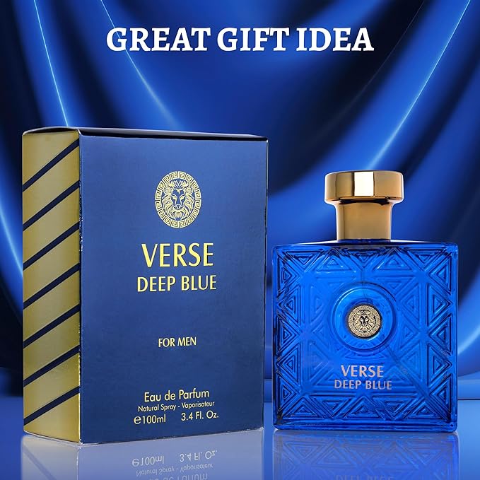 NovoGlow Verse Deep Blue, Eau de Parfum Spray Perfume, Fragrance For Men- Daywear, Casual Daily Cologne 3.4 Oz Bottle- Ideal EDP Beauty Gift for Birthday, Anniversary