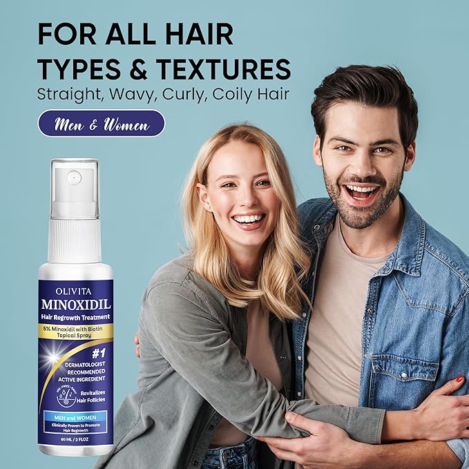 5% Minoxidil for Men and Women Hair Growth Kit: Minoxidil Spray Hair Regrowth Treatment Serum with Biotin & Rosemary -Stop Hair Thinning and Hair Loss For Stronger Thicker Longer Hair 2 Pack