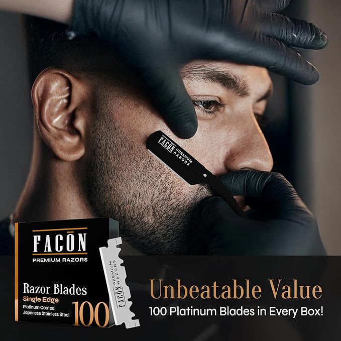 Facón Straight Razors for Men - Professional Barber Straight Edge Razor Kit with 100 Blades, Classic Stainless Steel Barbero Shaver for a Smooth & Precise Shave, Premium Barber Razor for Men's Shaving