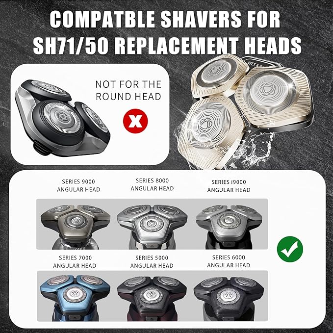 SH71/50 Shaving Heads Compatible with Phili*s Shavers Series S5000 (S5XXX),S7000 (S7XXX),i9000,for SH60/70 and SH70/70 (Champagne color)