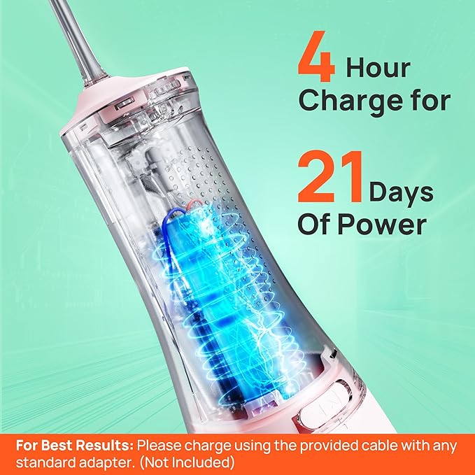 Operan 300ml Cordless Water Dental Flosser, Portable Water Flossers for Teeth, 4 Pulse Modes IPX7 Waterproof Oral Irrigator with 4 Tips, 21 Days Runtime for Travel, Home, Braces, Gum Care, Pink+1Pack