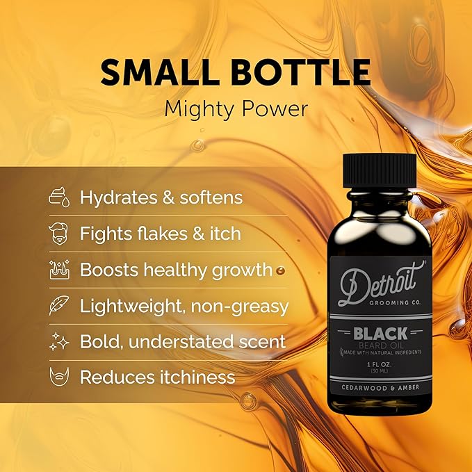 Detroit Grooming Beard Oil | Hydrating & Nourishing Formula with Vitamin | Cedarwood & Amber • Black (1 oz)