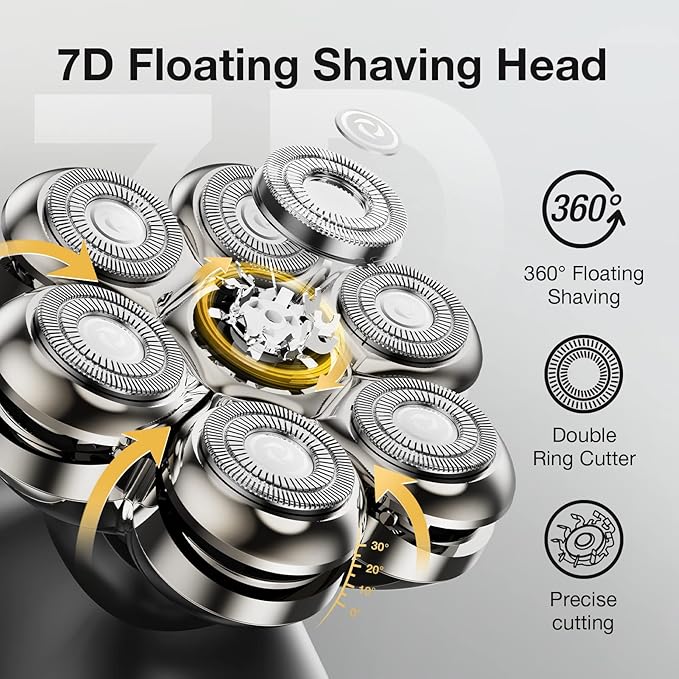 7 Blade Floating Replacement Shaving Head, Washable Shaver Blade Heads Replacement for Head Shaver, Wet & Dry Compatible for Rotary Shavers