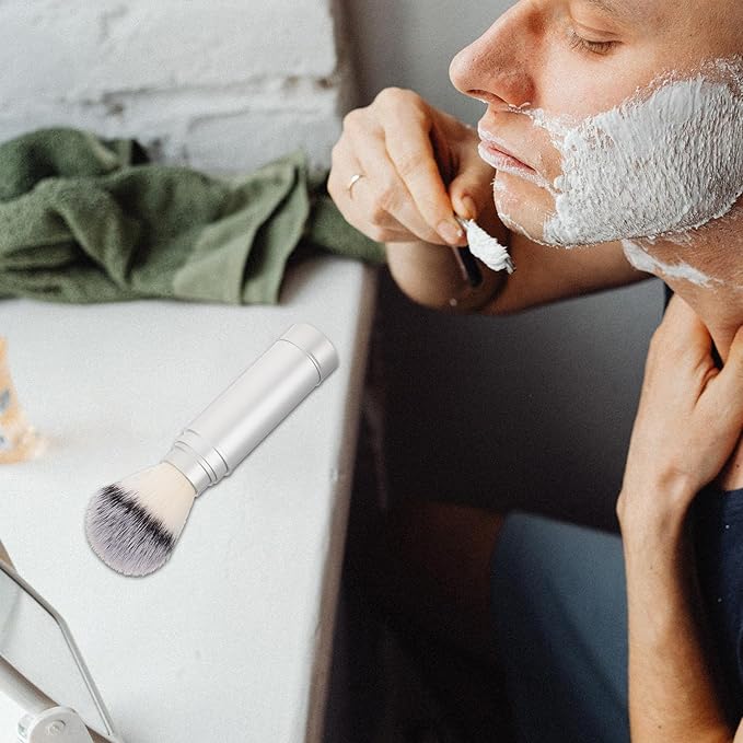 NOLITOY Shaving Brush for Men Portable Compact Travel Shave Beard Brush Nylon Bristles Facial Cleansing Metal Handle Grooming Tool