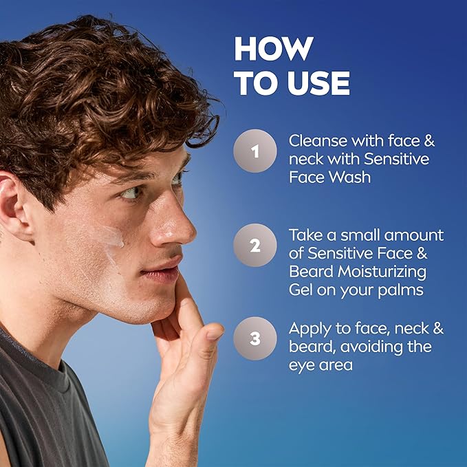 NIVEA MEN Sensitive Face and Beard Moisture Gel, Gentle Face and Beard Moisturizer for Men Instantly Hydrates Skin and Conditions Beards, 1.7 Fl Oz Tube, Pack of 3