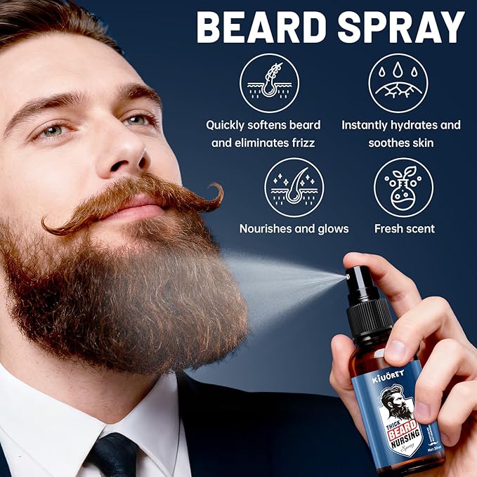 Beard Kit for Men 5PCS - Beard Growth & Grooming Set with Shampoo, Conditioner, Oil, Spray & Balm - Moisturises & Smoothes Beard, Tames Frizz - Perfect Beard Kit for Men, Dad, Boyfriend, Husband