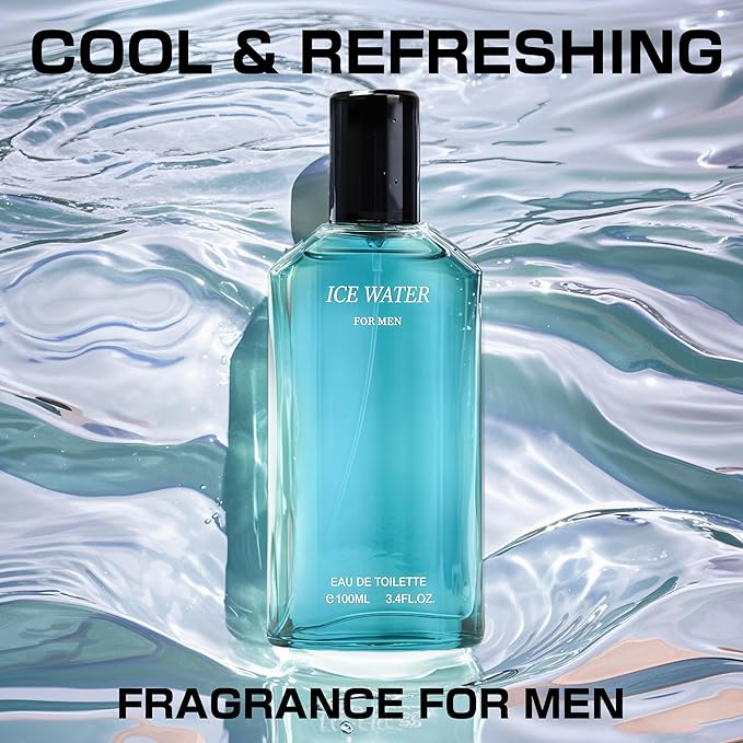 Cool Ocean &Ice Water Men's Cologne Gift Set - 3.4 Fl Oz Each | Amber Floral & Vanilla Leather Fragrance | Eau de Toilette Duo for Daily & Special Occasions
