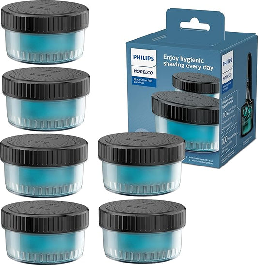 Norelco Philips Quick Clean Pod Cartridge, Lubricates Shaver and Eliminates Cut Hair, 6x 5.4 fl oz Cartridges (Up to 1.5yr Supply), BD9011AZ