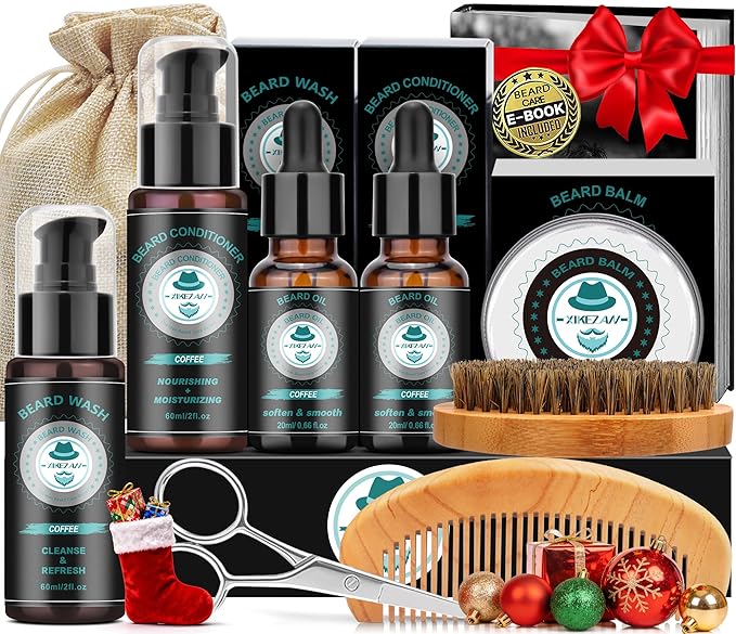 XIKEZAN Husband Dad Gifts, Coffee Beard Kit for Men Care,Cool Stuff Unique Birthday Valentines Fathers Thanksgiving Anniversary Christmas Secret Santa Basket Gift Idea for Men Him Boyfriend Grandpa
