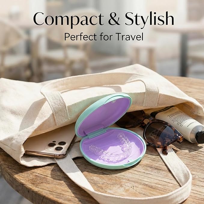 HEMILAB 2 Pack Retainer Case, Compatible with Invisalign, Slim Aligner Case with Removal Tool, Aligner Seaters & Brush, Pocket Size Secure Magnetic Closure for Travel - Sage Green