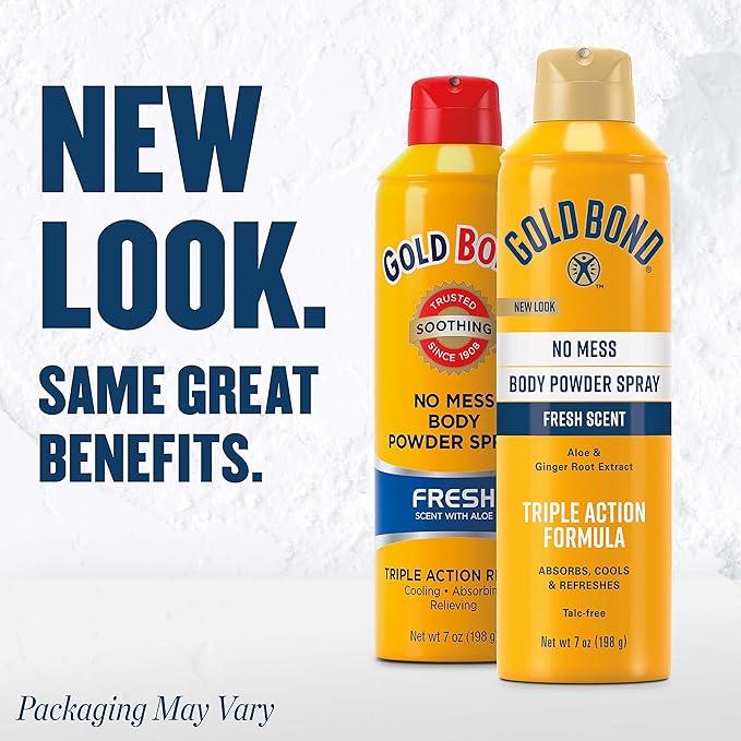 Gold Bond No Mess Talc-Free Body Powder Spray, 7 oz., Fresh Scent, with a Triple Action Formula (Pack of 2)