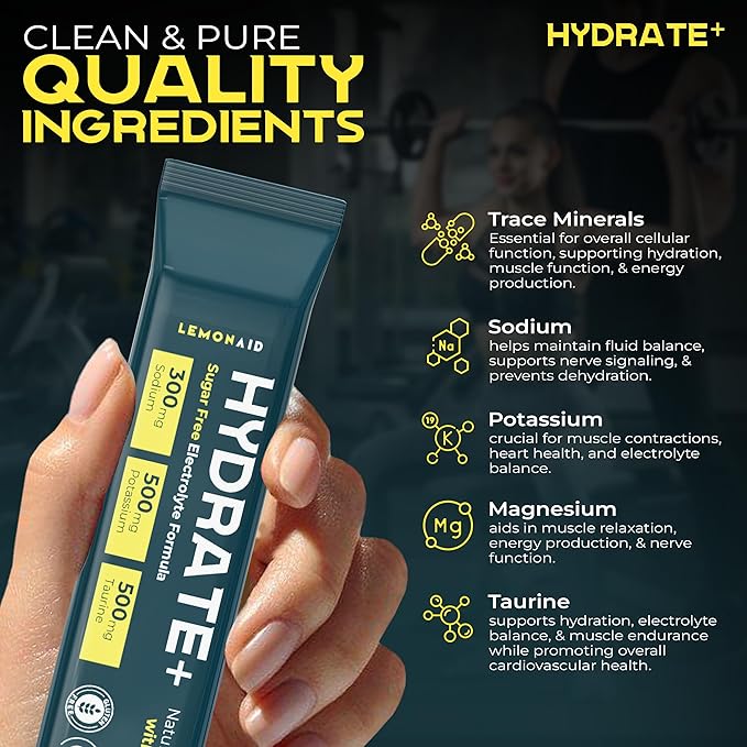 Sugar Free Electrolytes Powder Packets, 16 Count SURPO Electrolyte Drink Mix Lemon-Aid Zero Calorie, No Sugar Instant Hydration Packets for Energy & Recovery with Taurine, Magnesium, Potassium, Sodium