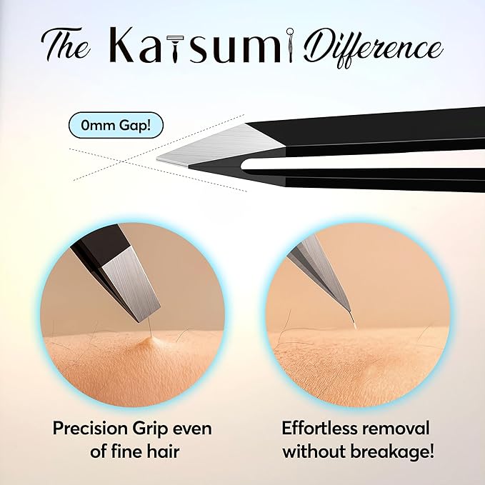 Katsumi Pinnacle 4-Piece Tweezers Set – Precision Stainless Steel Tweezers for Eyebrows, Facial Hair, Ingrown Hair, Splinters – Professional Beauty Kit Black