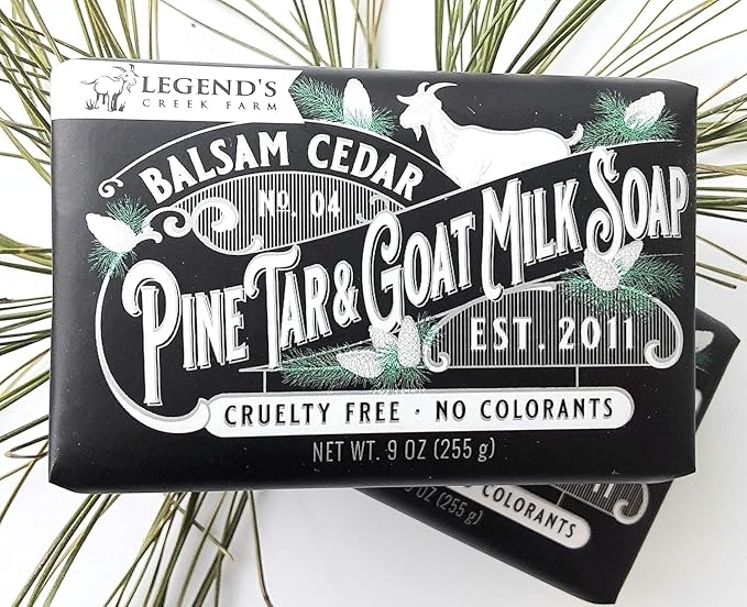 Legend's Creek Farm Goat Milk Soap - Triple Milled Moisturizing Bar for Hands and Body - 9 Oz Creamy Lather, Nourishing, Natural Soap for Sensitive Skin (Balsam Cedar & Pine Tar, Pack of 4)