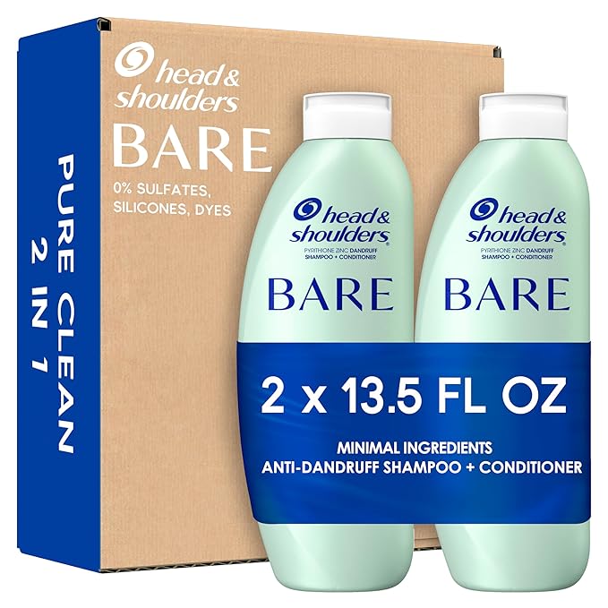 Head & Shoulders Anti-Dandruff Shampoo and Conditioner, BARE Pure Clean 2-in-1 Twin Pack, 1% Pyrithione Zinc, Scalp Care, Sulfate-Free, Silicone-Free, 13.5 fl oz Each