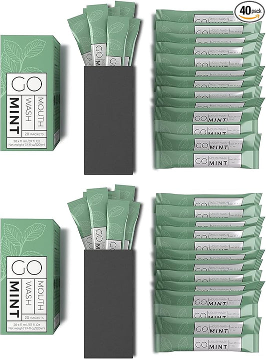 GO Travel Size Mouthwash Packets – Individual Mini Single Packets for Fresh Breath - TSA Compliant - Smart Packet Design to Reduce Travel Bottle Waste. Alcohol-Free.