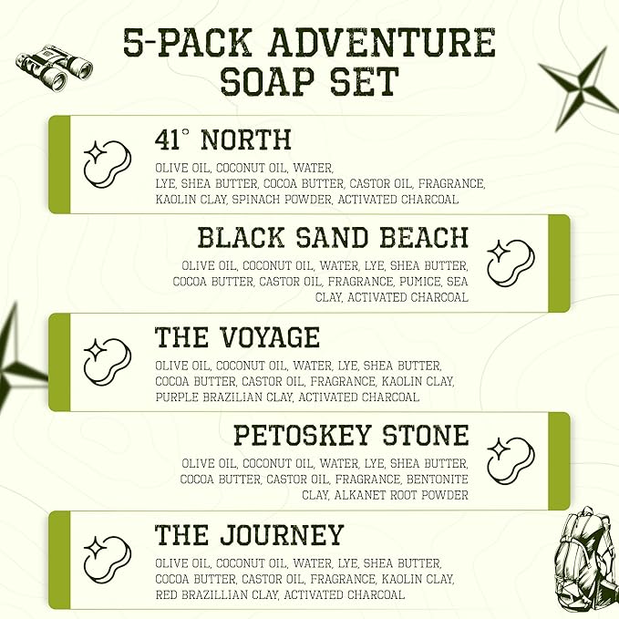 CompassSoap Natural Soap for Men | Skin-Friendly, Hand Made Soap Bar Gift Set | Best Exfoliating and Cleansing Bar Soap for Men | 5 Oz. Variety Pack of 5