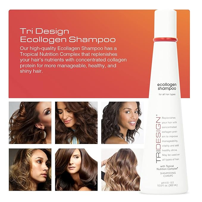 TRIDESIGN Ecollogen Moisturizing Shampoo - Hydrating Hair For Natural Hair, Unisex, Thickening & Volumizing, Unscented, Non-fragrance Gentle Cleanser- 10.5 oz