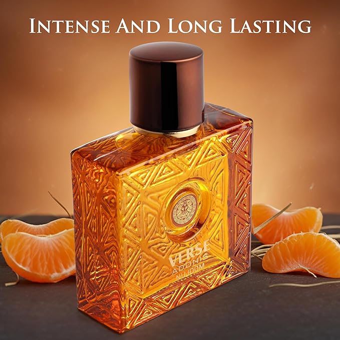 NovoGlow Verse Adonis Nujoom Parfum for Men, Oriental Woody Cologne, Sweet Caramel Mandarin Spicy Cardamom, Amber Incense Patchouli, Long Lasting Luxury Fragrance 3.4 oz / 100ml