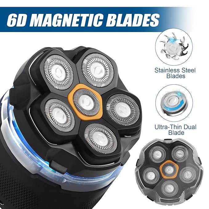 2 pcs Magnetic buckle 6 Blade head shaver Replacement heads Compatible with Wyklaus Redbreak Detona DOAO head shaver