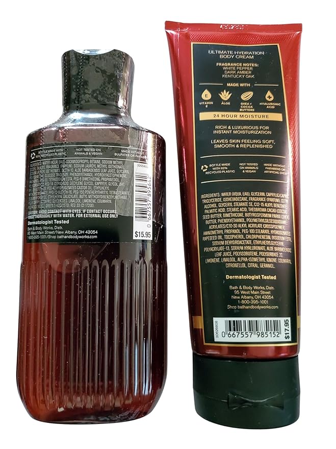 Bath & Body Works Men's Bourbon 3-in-1 Hair, Face & Body Wash Shower Gel and Body Cream 2 Piece Set