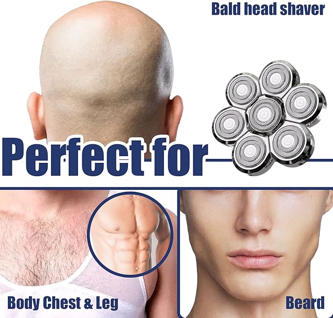 Universal Replacement Heads for Blade,Replacement Blades Compatible with Most Major Head Shaver Brands, Easy-to-Install Electric Razor Shaver Heads for Bald Men. (7 Silver)