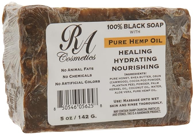 RA COSMETICS 100% African Black Soap With Hemp Oil 5 oz