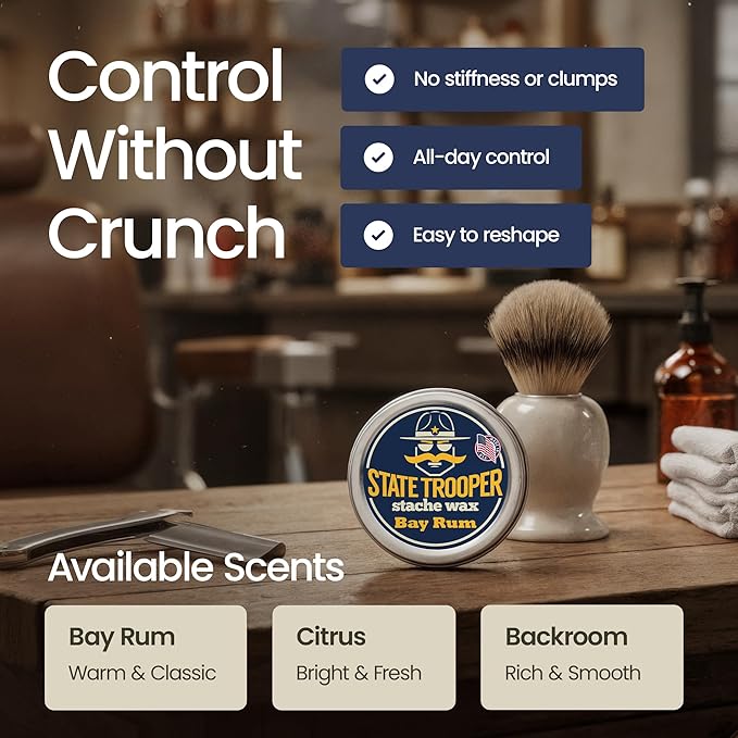 Mustache Wax - Medium Hold - Bay Rum Scent - One Ounce Tin