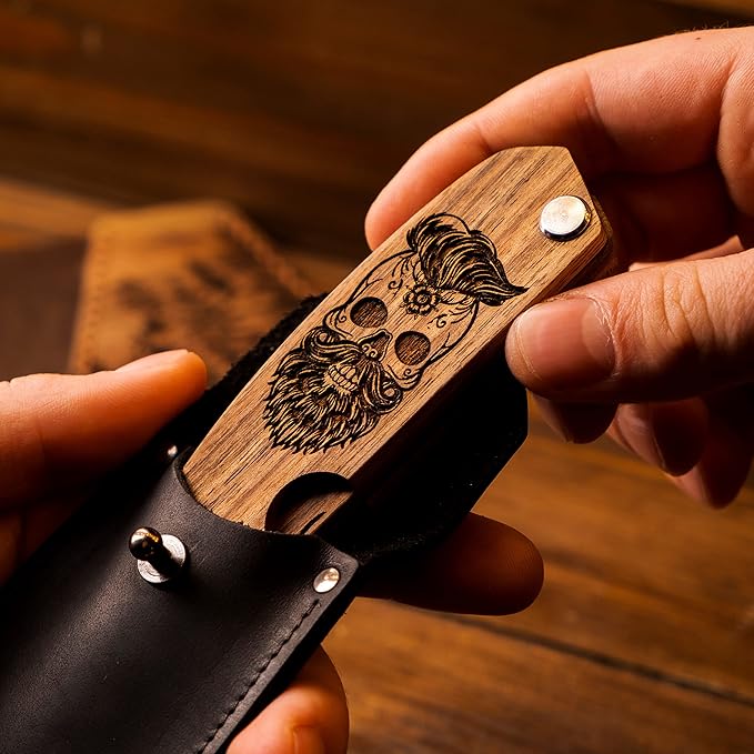 Beard Comb Personalized Gifts Anniversary Gift Wooden Brush Custom Comb Groomsmen Gift Hair Brush Pocket Brush Birthday Gift for Boyfriend (Walnut, Skull)