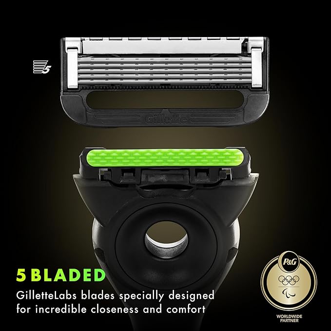 GilletteLabs with Exfoliating Bar Razor for Men, Champion Gold Edition - 1 Handle, 1 Razor Blade Refill, Includes Premium Magnetic Stand