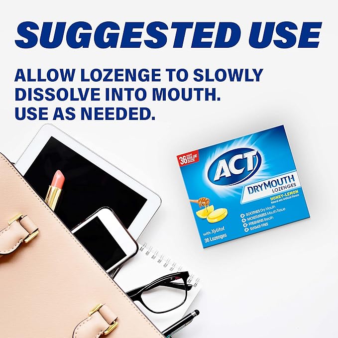 ACT Dry Mouth Lozenges with Xylitol, Sugar Free Honey-Lemon, 36 Lozenges (Pack of 3)