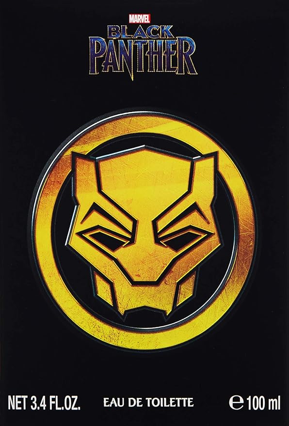 Marvel Black Panther, Fragrance, For Men, Eau De Toilette, EDT, 3.4oz, 100ml, Cologne, Spray, Made in Spain, By Air Val International, Black and Gold, Essence of Wakanda, 3.4Fl Oz