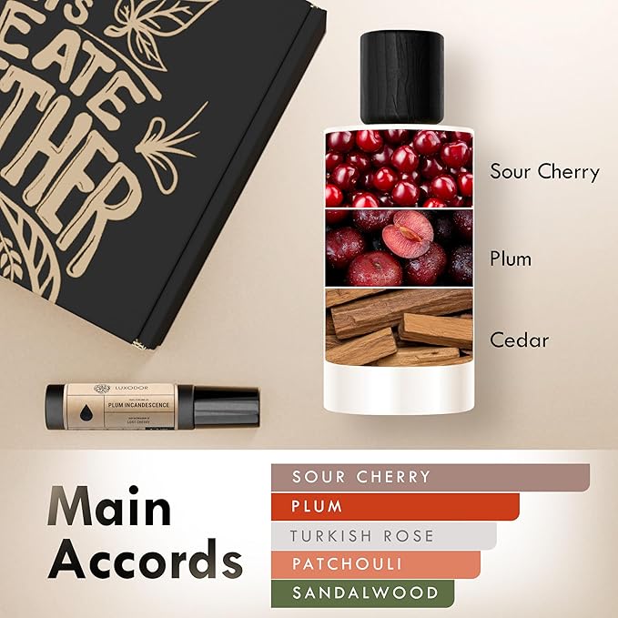 Inspired by T.F Lost Cherry 3.4 fl. oz (100ml), Plum Incandescence Eau de Parfum with Roll-On Oil 10 ml | Unisex Long Lasting Cherry Perfume | Fragrance for Women and Men