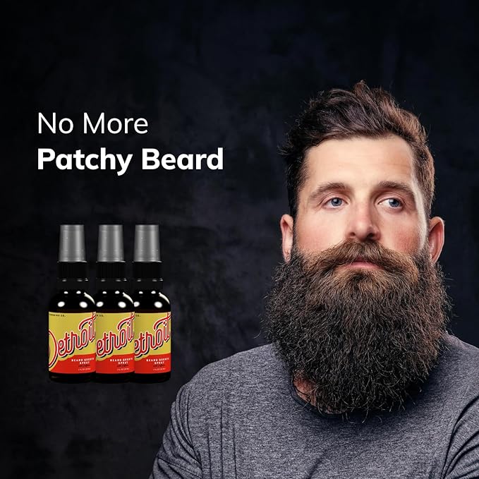 Detroit Grooming Co. Beard Growth Spray | Boost Beard Growth with Biotin, B7 & Caffeine | Hydrating Beard Care with Lavender Water, Green Tea & Glycerin | 1oz Bottles (3-pack)