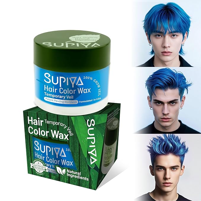 Temporary Hair Styling Color Wax,Blue Hair Dye Color Wax Washable Natural Instant Hair Coloring Cream for DIY Hairstyle for Kids Men Women(Color #7)