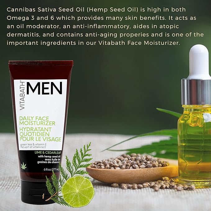 Vitabath Men's Reviving Face Cream Moisturizer - Hydrating Moisturizing Skincare for Him Helps Replenish Dry Skin & Reduce the Look of Wrinkles, Bags, Fine Lines - Lime & Cedarleaf - 6 fl oz