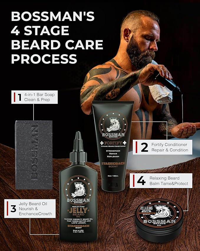 Bossman Jelly Beard Oil for Men 3 Pack (12 oz in Total, Stagecoach Scent) – Softens, Moisturizes & Conditions with Natural Ingredients