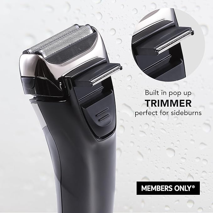 Members Only Foil Shaver, Lithium Metallic Cordless 2 Blade Electric Shaver, Precision Contouring, Pop-up Trimmer, LED Display, Waterproof Design (IPX6), USB Rechargeable