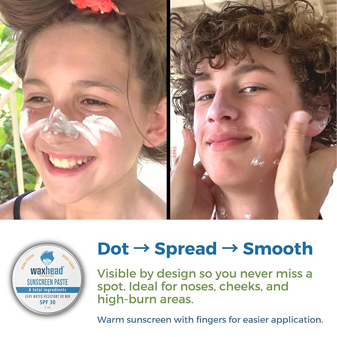 Waxhead Zinc Oxide SPF 30 Face & Nose - Mineral Sunscreen, Reef Safe Sunscreen Travel Size, Biodegradable Coral Friendly Paste, Kids Adult Sensitive Skin, Water Resistant 80 Min, 2oz