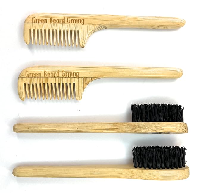 Sapling Grove Mustache Brush & Comb (2 brushes & 2 combs) from Green Beard Grmng - Boar Bristle & Bamboo
