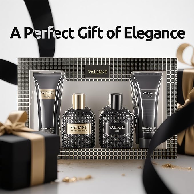 Valiant Men Cologne Set - 3.4Fl Oz*2PCS Eau de Parfum Spray & 2PCS After Shave Lotion | Long-Lasting Fresh Fragrance with Jasmine & Vanilla Bourbon, Cologne Gift Set for Men