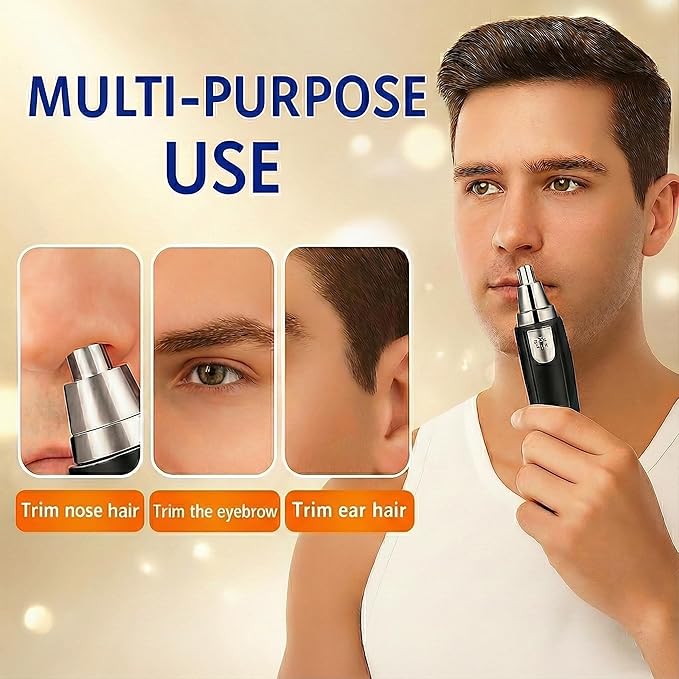 Bekhic® Ear and Nose Hair Trimmer Clipper - 2025 Professional Painless Eyebrow & Facial Hair Trimmer for Men Women, Battery Operated Facial & Eyebrow Hair Remover, Dual-Edge Blades, Painless Grooming