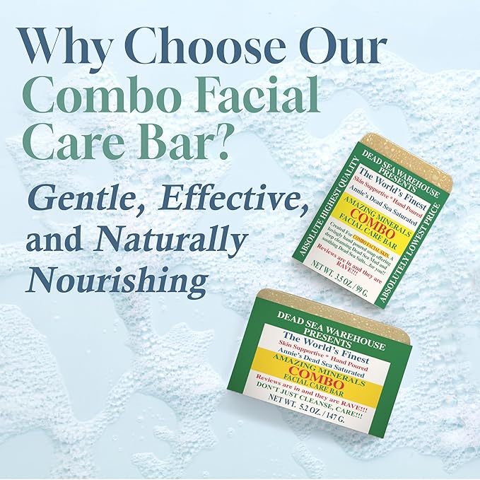 Dead Sea Warehouse - Dead Sea COMBO Facial Care Bar - Face Soap for Women and Men - Clarifying Dead Sea Mud & Salt Soap for Combination Skin, Handmade & Unscented, 5.2 oz