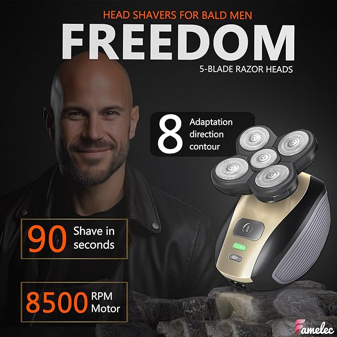 4 Pack Shaver Replacement Blades Compatible with Freedom Head Shaver Kit, 5 Blades Shaver Replacement Heads for Head Shavers for Bald Men, Replacement Blades for Head Electric Razor Shaving, 4 Brush