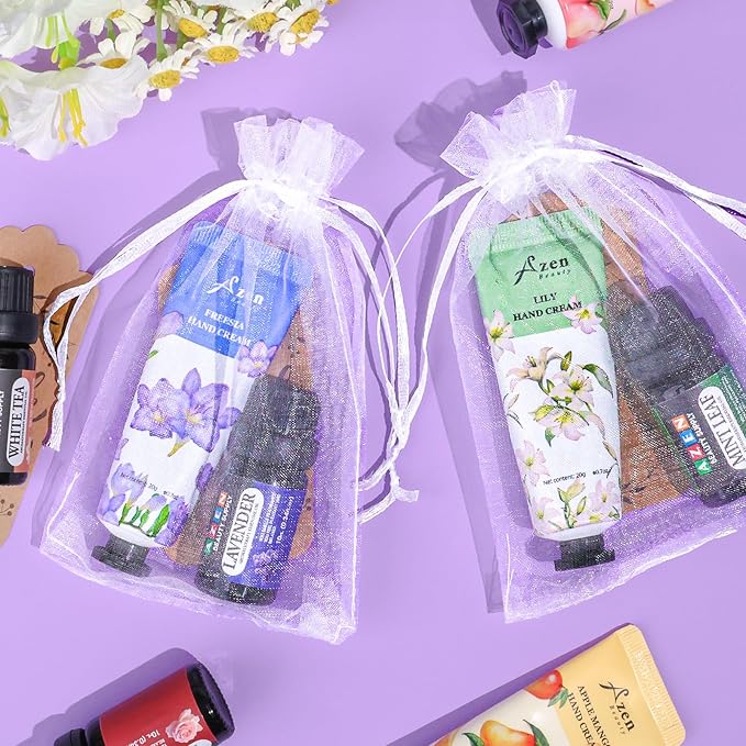 AZEN 30 Sets Bulk Gifts, Hand Cream and Essential Oils Bulk Set with Organza Bag Thank You Card, Baby Shower Wedding Gifts for Guests, Bridal Wedding Favors for Guests,Thank You Gifts for Women