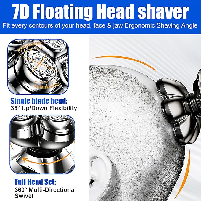 7 Head Magnetic Shaver Head Replacement for SHPAVVER/Wyklaus/Cyruzi Head Shaver Bald Men - Universal Fit for Most Brand Shavers, Head & Face Grooming(Silver/3Pack)
