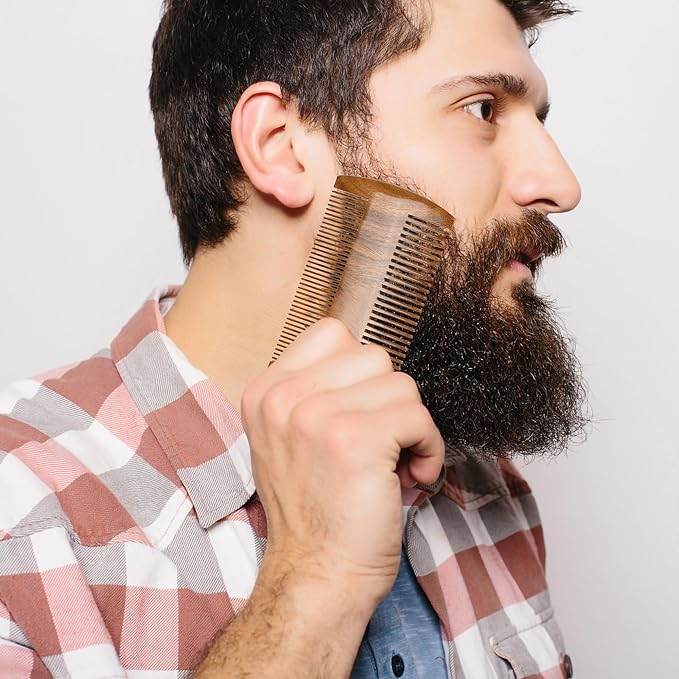 Onedor Wooden Comb, Personalized Custom Fine Tooth Combs for Men's Hair, Beard & Mustache, Anti-Static Sandalwood Comb, 100% Nature Handmade, Customized Gifts for Men - With Leather Case