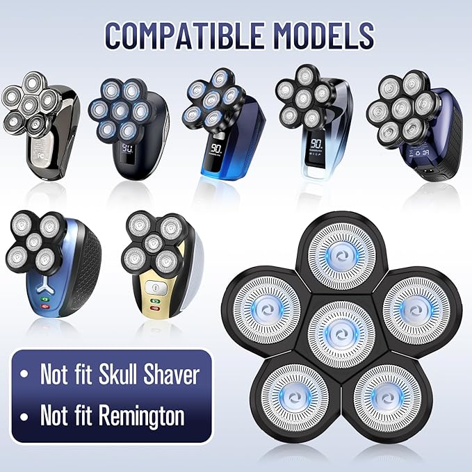 Replacement Heads for Main Shaver Brands, Shaver Blade Heads Replacement for Electric Razor for Men, Head Shaver Bald Shaver Replacement Heads with Blade Cover Shaver Head (6 Head Blades For Men)