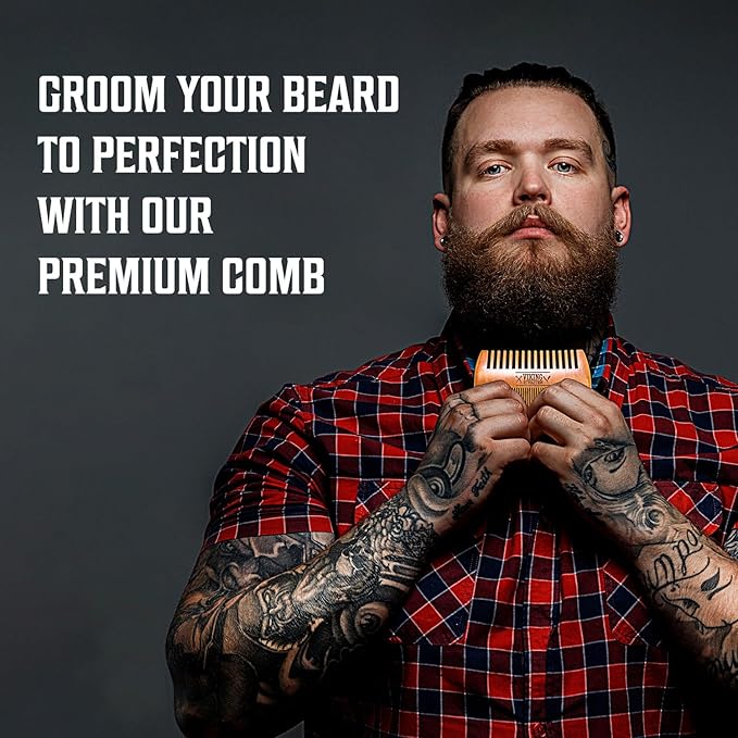 Viking Revolution Wooden Beard Comb & Case, Dual Action Fine & Coarse Teeth, Perfect for use with Balms and Oils, Top Pocket Comb for Beards & Mustaches (2 Pack)